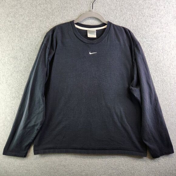 Nike Shirt Mens L Black Vintage Y2K Silver Tag Center Swoosh Crewneck Tee Vtg - Picture 1 of 13